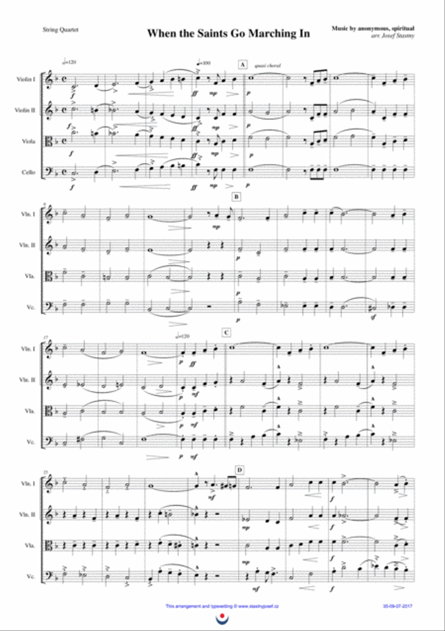 When the Saints Go Marching In String Quartet scores gallery preview page 1