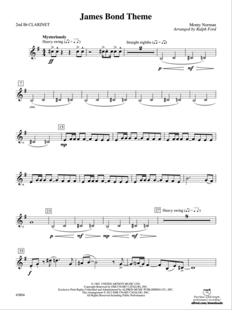 James Bond Theme: 2nd B-flat Clarinet Full Orchestra scores gallery preview page 1
