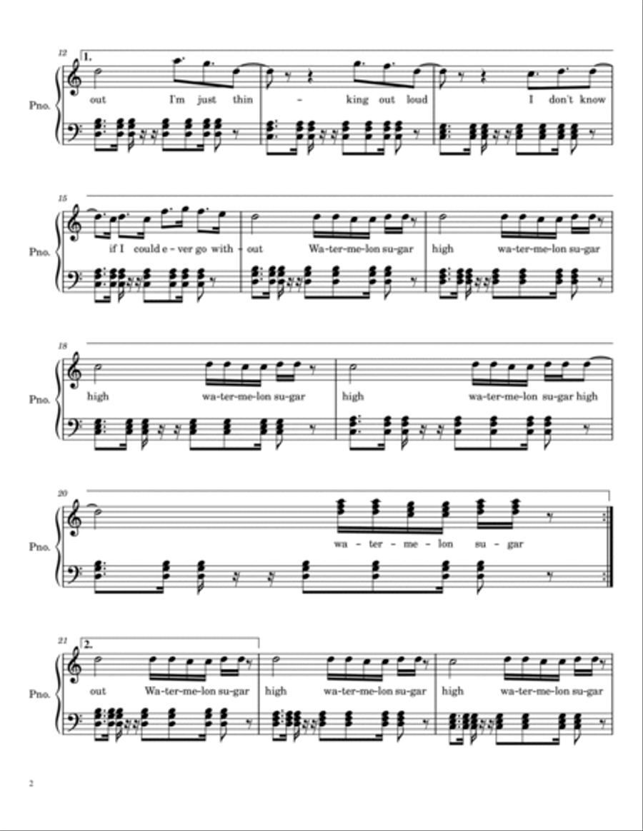 Watermelon Sugar Piano Solo scores gallery preview page 2