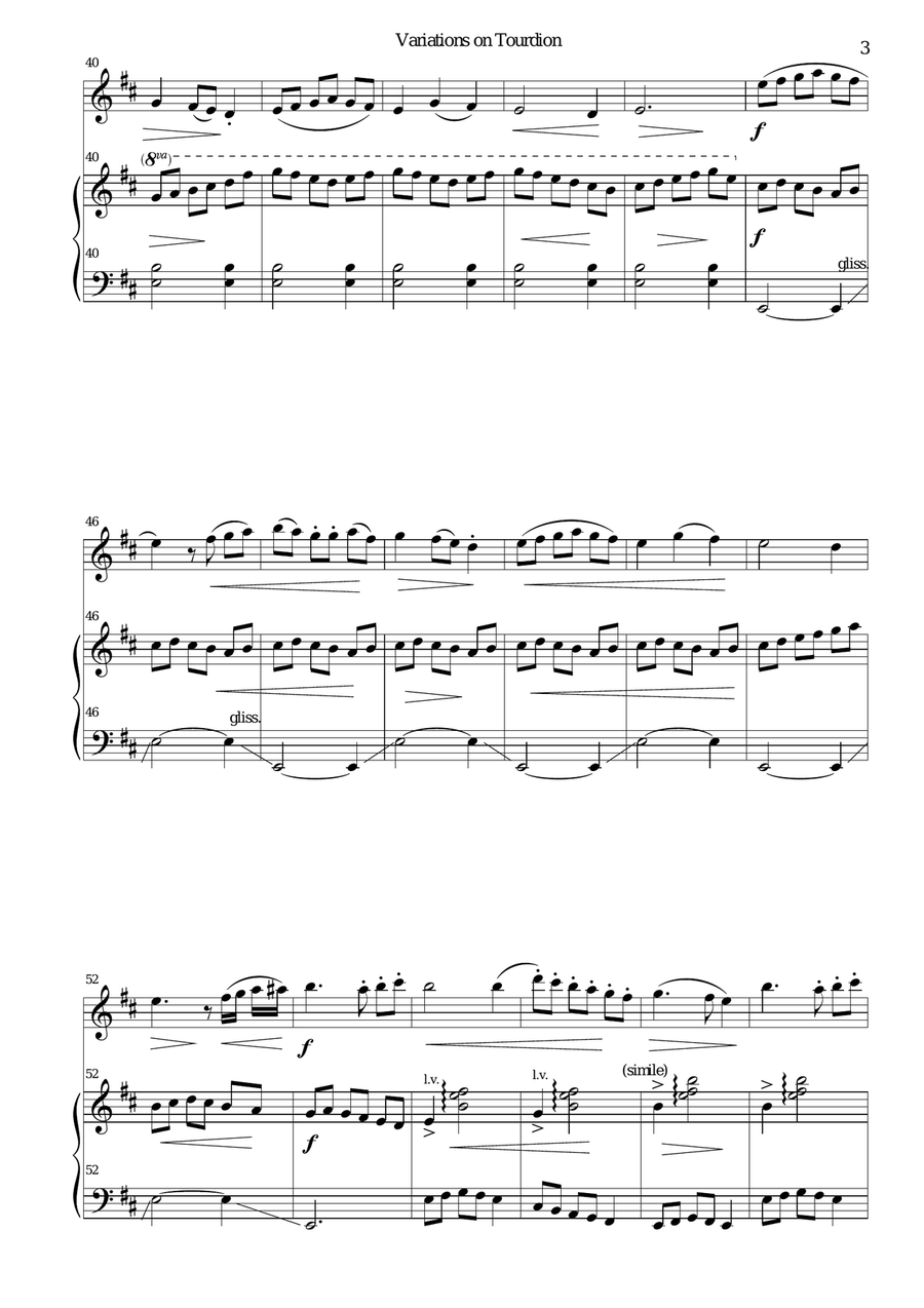 Variations on Tourdion (Quand je bois du vin clairet) for flute and harp Flute scores gallery preview page 3