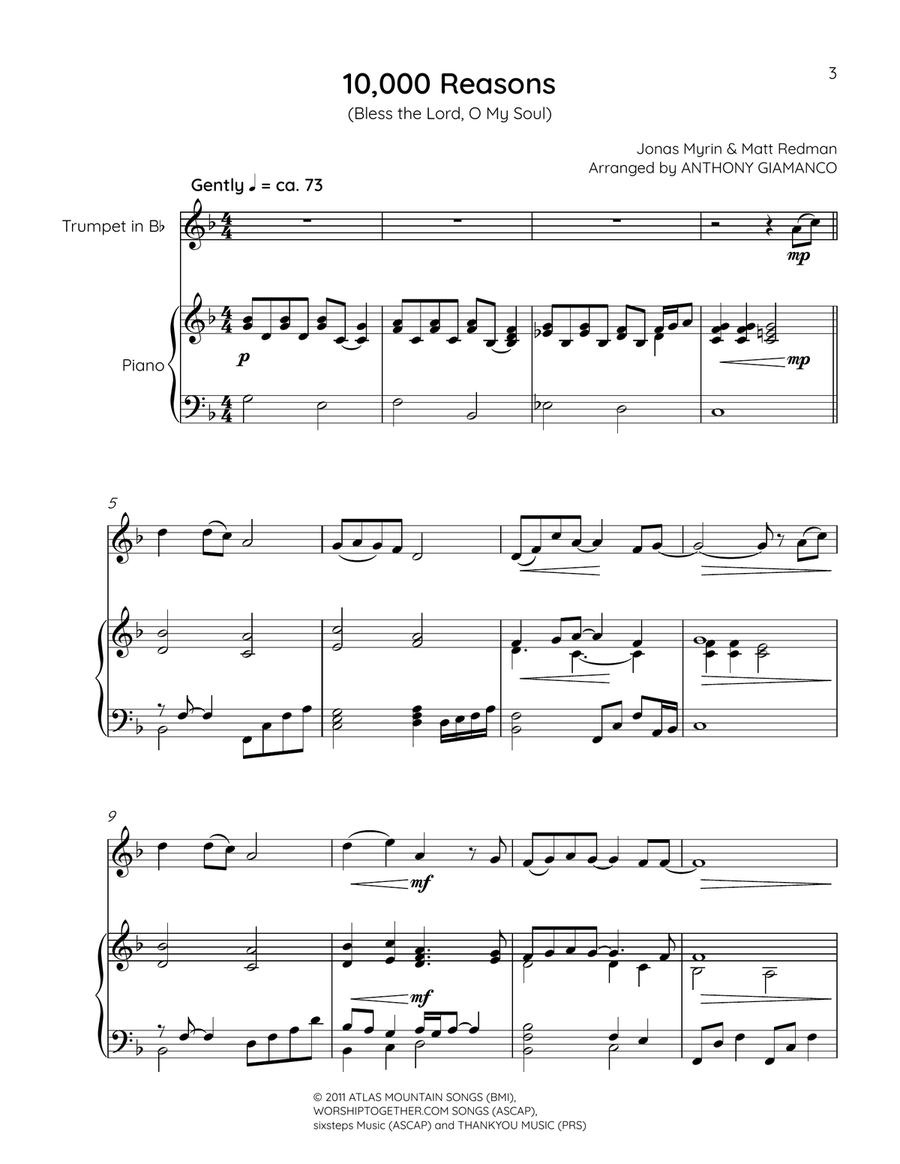 10,000 Reasons (bless The Lord) Trumpet Solo scores gallery preview page 3