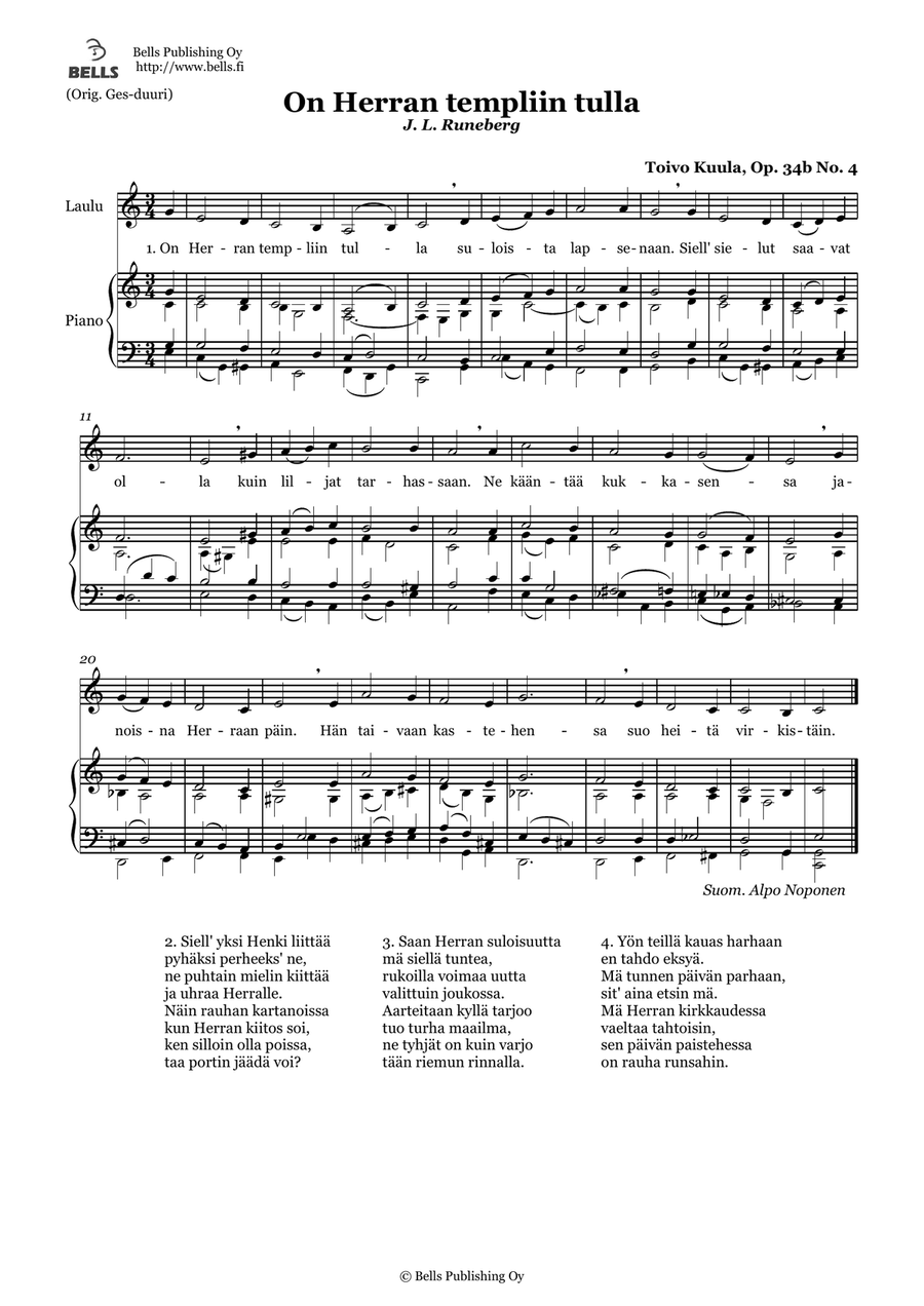 On Herran templiin tulla Op. 34b No. 4 (C Major)