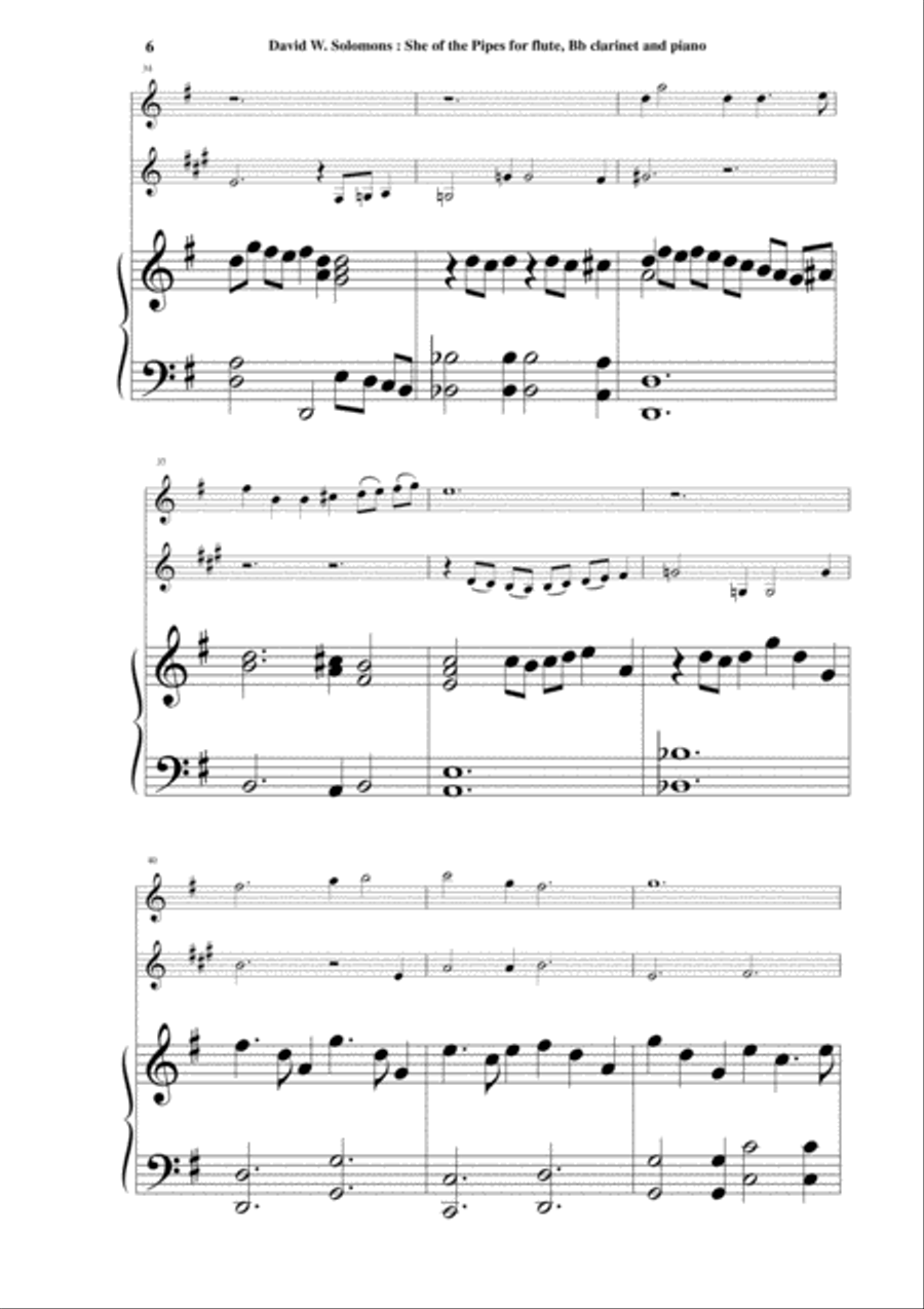 David Warin Solomons: She of the Pipes for flute, Bb clarinet and piano Woodwind Duet scores gallery preview page 6