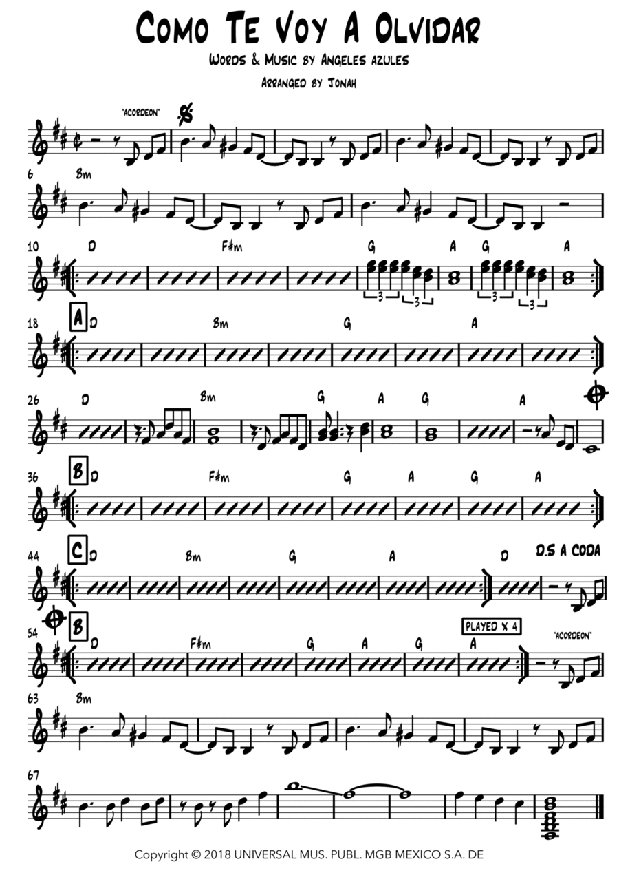 Como Te Voy A Olvidar Piano scores gallery preview page 1