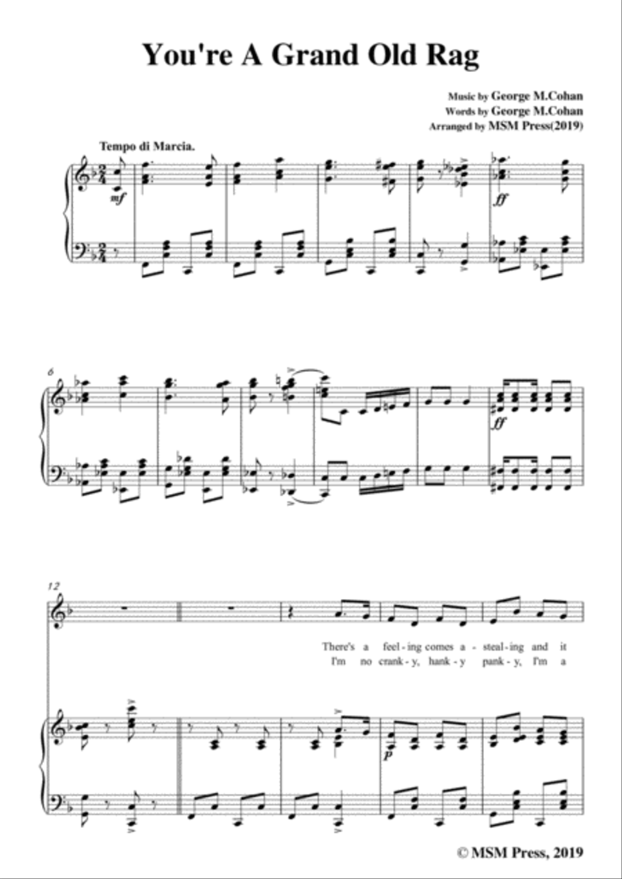 George M. Cohan-You're A Grand Old Rag,in F Major,for Voice&Piano Voice scores gallery preview page 3