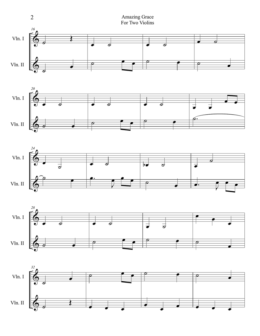 Amazing Grace For Two Violins String Duet scores gallery preview page 2
