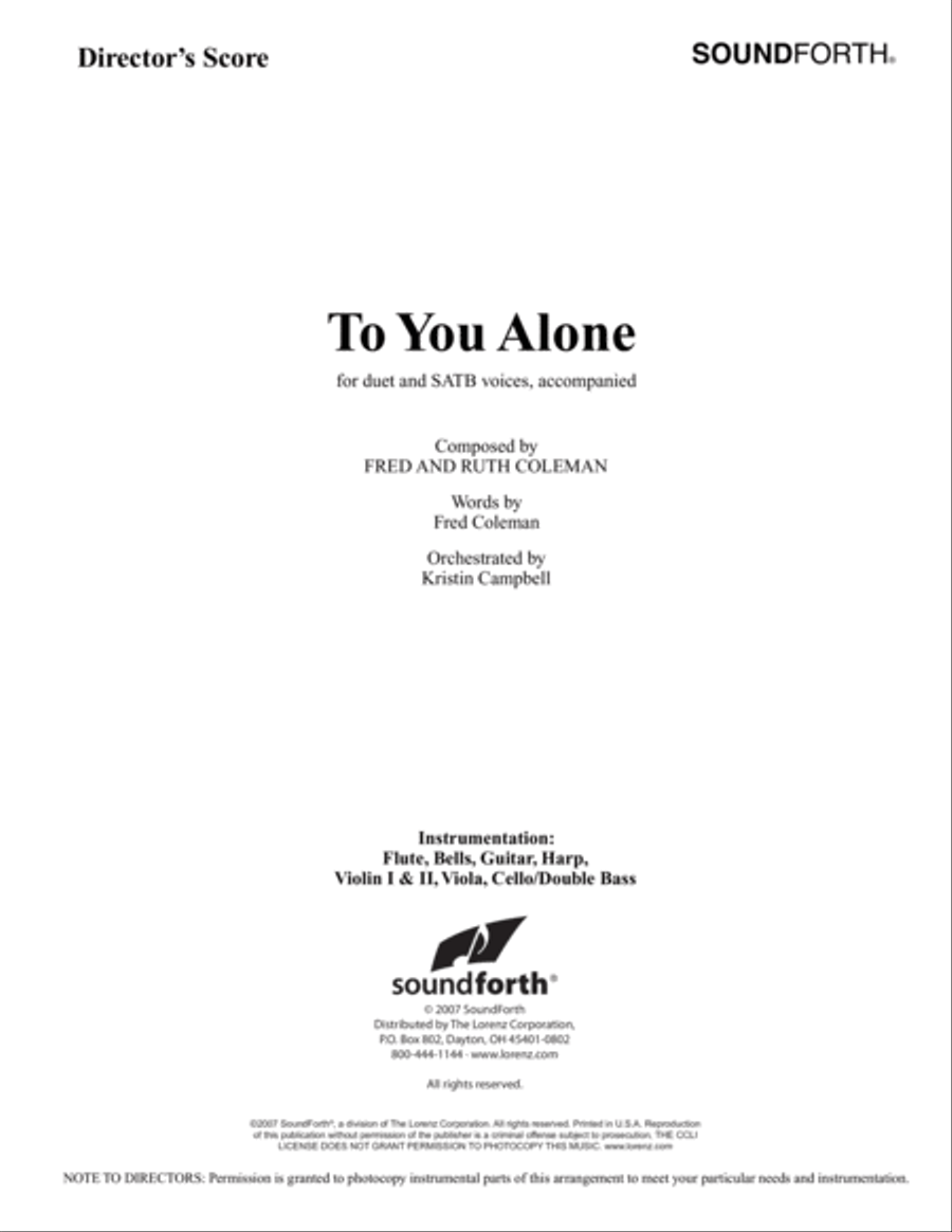 To You Alone - Orchestral Score and Parts