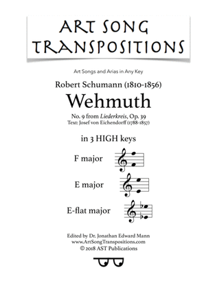 SCHUMANN: Wehmuth, Op. 39 no. 9 (in 3 high keys: F, E, E-flat major)