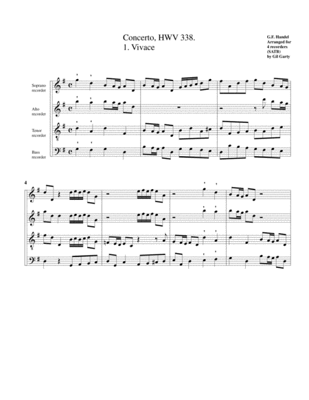 Vivace from Concerto, HWV 338 (arrangement for 4 recorders)
