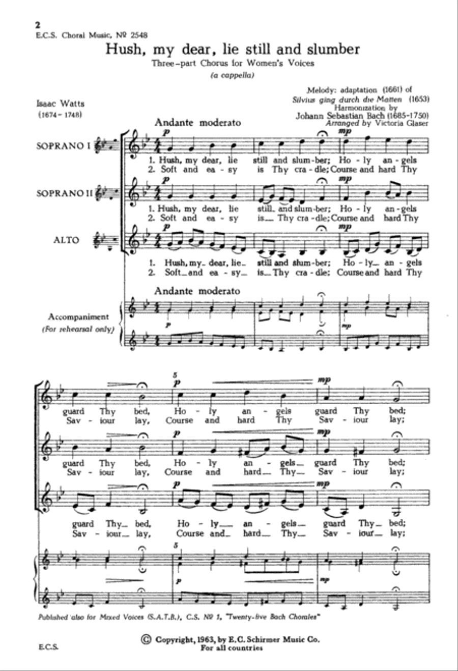 Hush My Dear, Lie Still and Slumber SSA scores gallery preview page 2