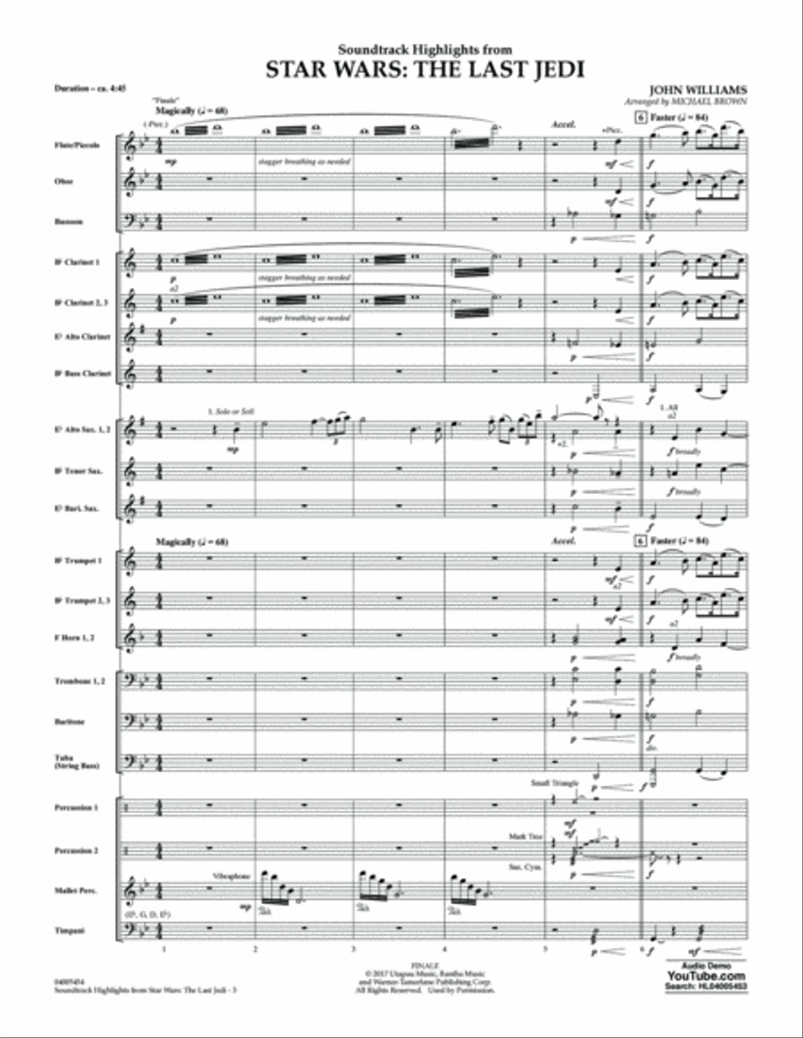Soundtrack Highlights from Star Wars: The Last Jedi - Conductor Score (Full Score) Concert Band scores gallery preview page 2