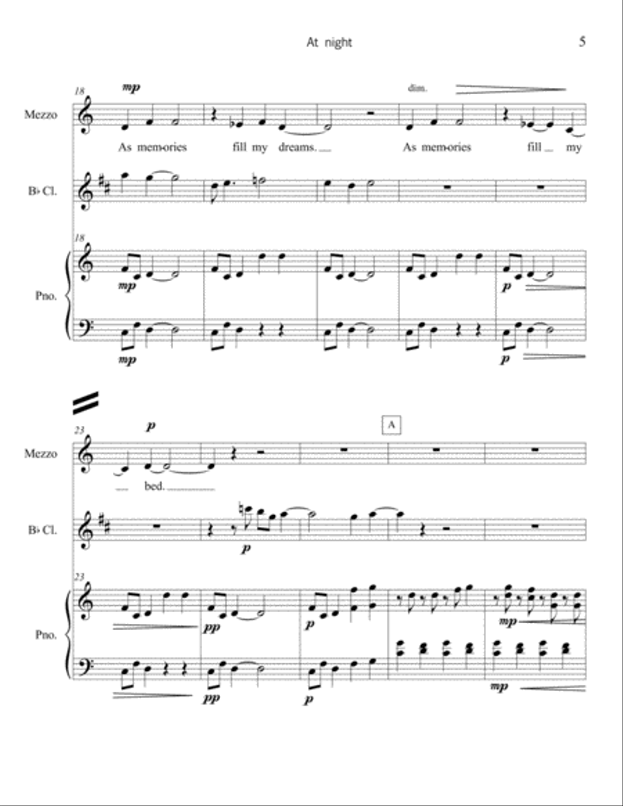 At Night - for mezzo, clarinet & piano Piano, Vocal, Guitar scores gallery preview page 5