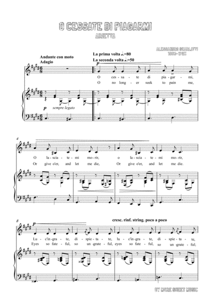 Scarlatti-O cessate di piagarmi in c sharp minor,for Voice and Piano image number null