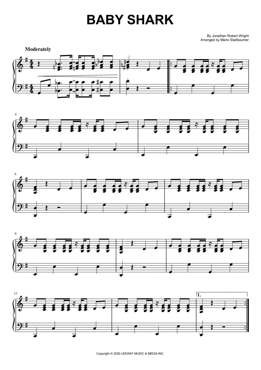 Baby Shark Piano Solo scores gallery preview page 1