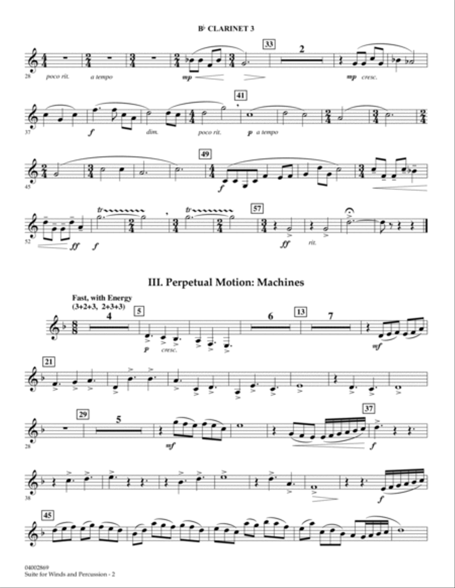 Suite for Winds and Percussion - Bb Clarinet 3 B-Flat Clarinet scores gallery preview page 2