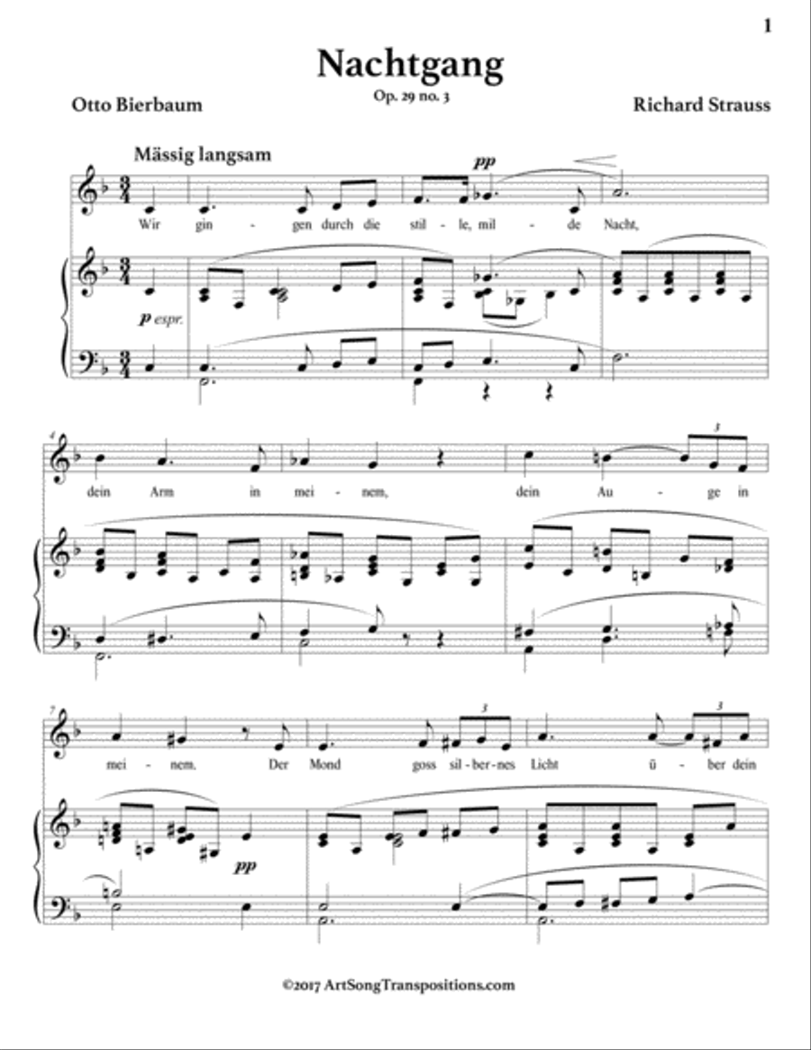 STRAUSS: Nachtgang, Op. 29 no. 3 (transposed to F major) Voice scores gallery preview page 2
