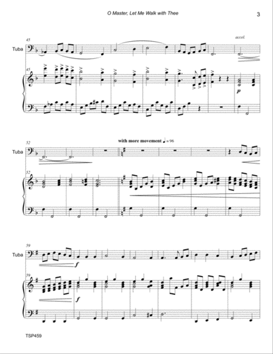O MASTER LET ME WALK WITH THEE - TUBA SOLO with Piano Accompaniment Piano scores gallery preview page 3