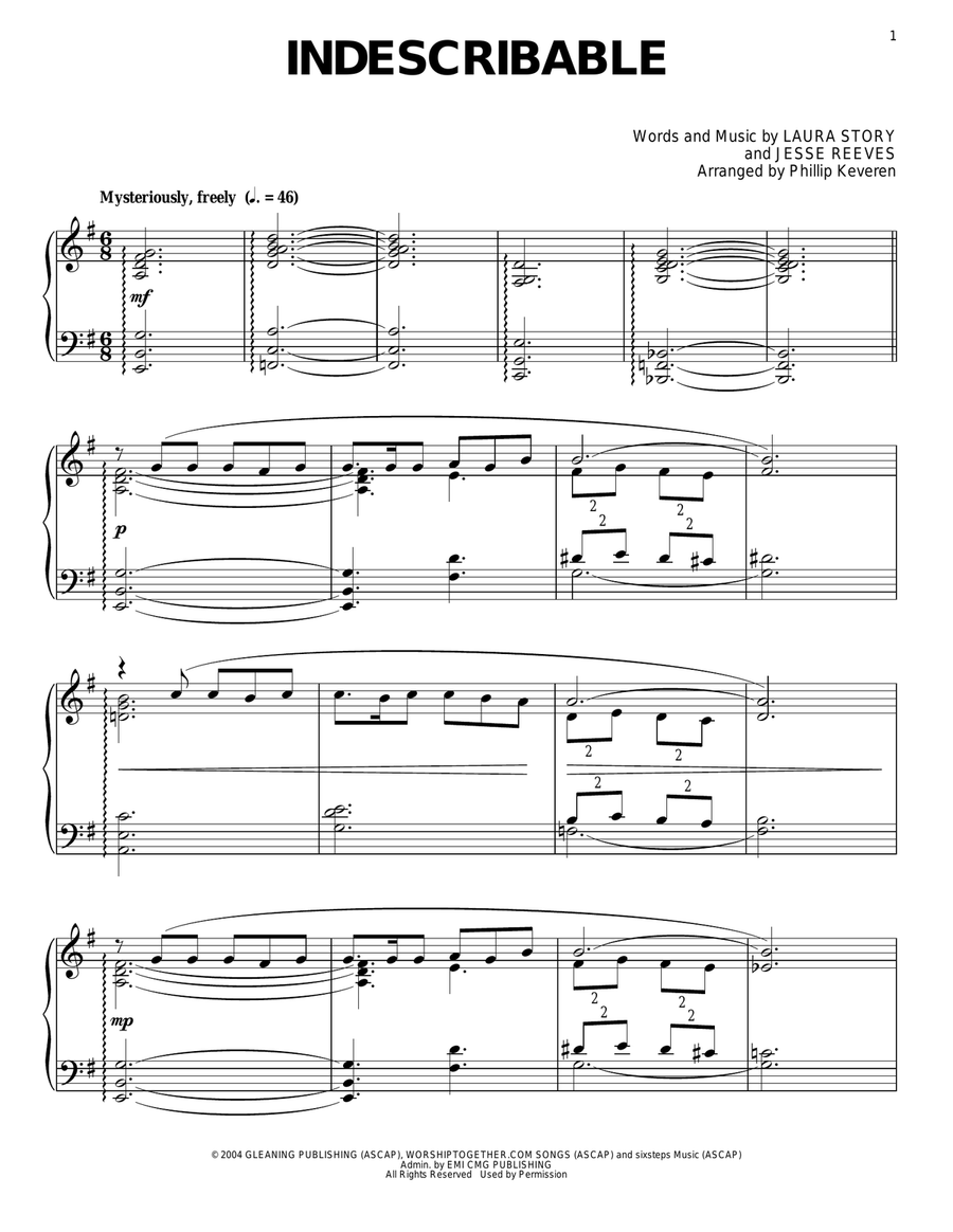 Indescribable [Jazz version] (arr. Phillip Keveren) Piano Solo scores gallery preview page 1