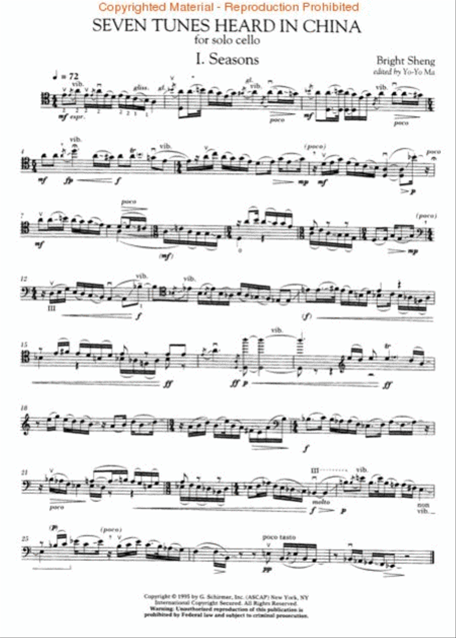 Seven Tunes Heard in China Cello Solo scores gallery preview page 2