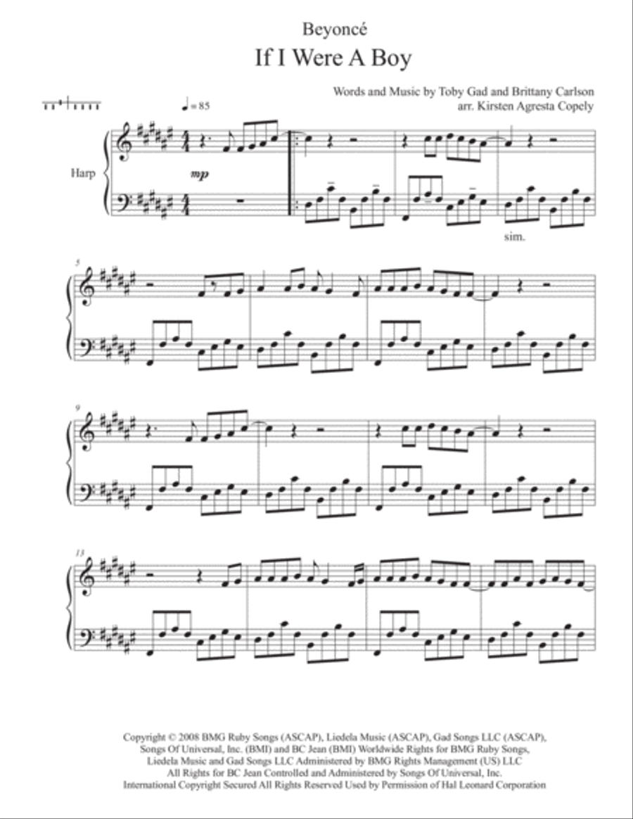 If I Were A Boy Harp scores gallery preview page 1