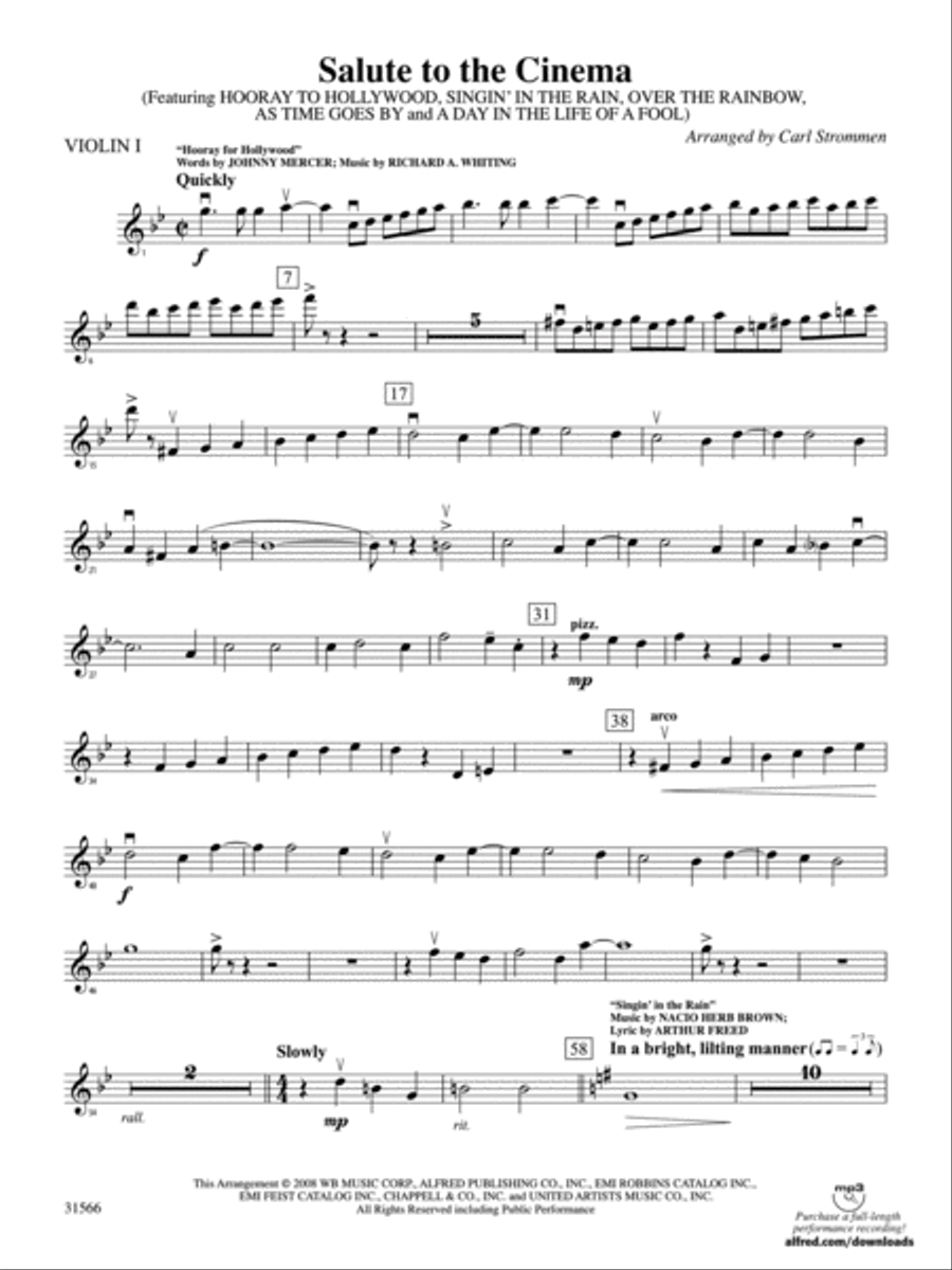 Salute to the Cinema: 1st Violin Full Orchestra scores gallery preview page 1