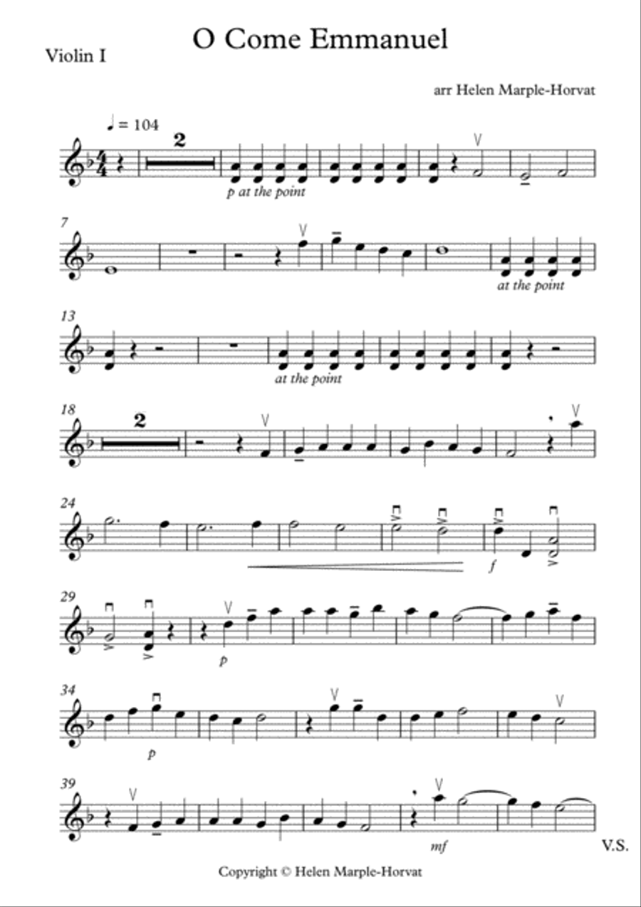 O COME EMMANUEL for STRING QUARTET AND/OR STRING ORCHESTRA String Quartet scores gallery preview page 1