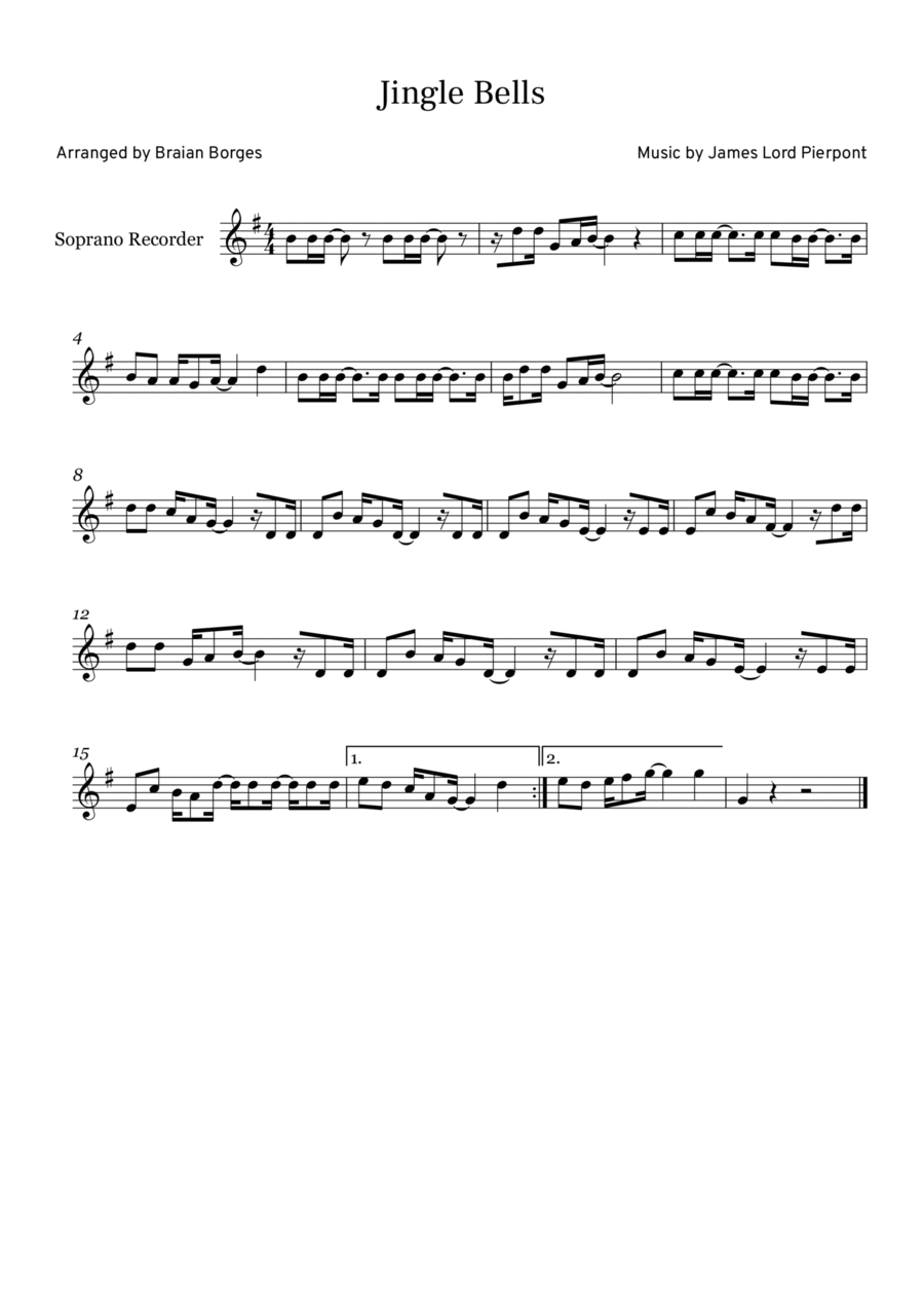 Jingle Bells in G major, For Soprano Recorder Soprano Recorder scores gallery preview page 1