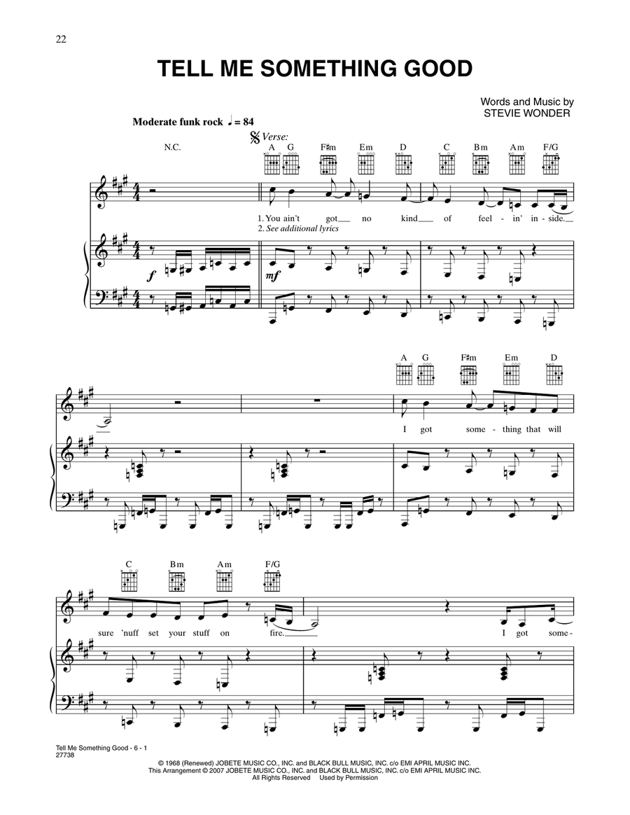 Tell Me Something Good (from Happy Feet) Piano, Vocal, Guitar scores gallery preview page 1