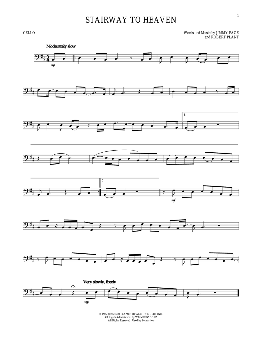 Stairway To Heaven Stairway To Heaven Cello Solo scores gallery preview page 1