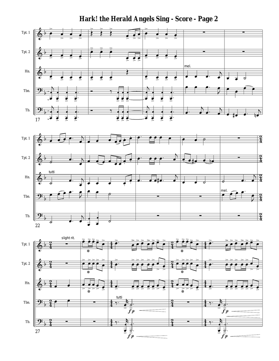Hark the Herald Angels Sing for Brass Quintet Brass Quintet scores gallery preview page 2