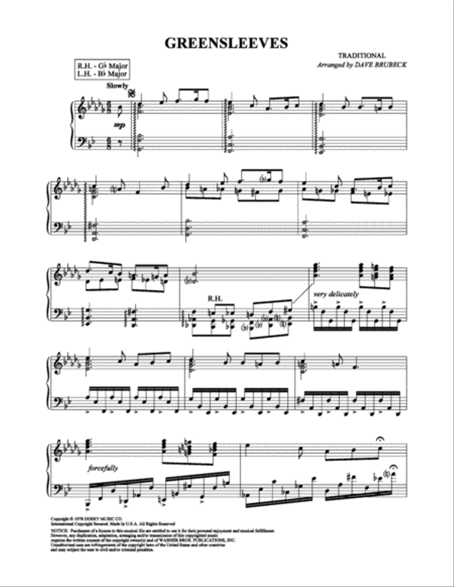 Greensleeves Greensleeves Piano Solo scores gallery preview page 1