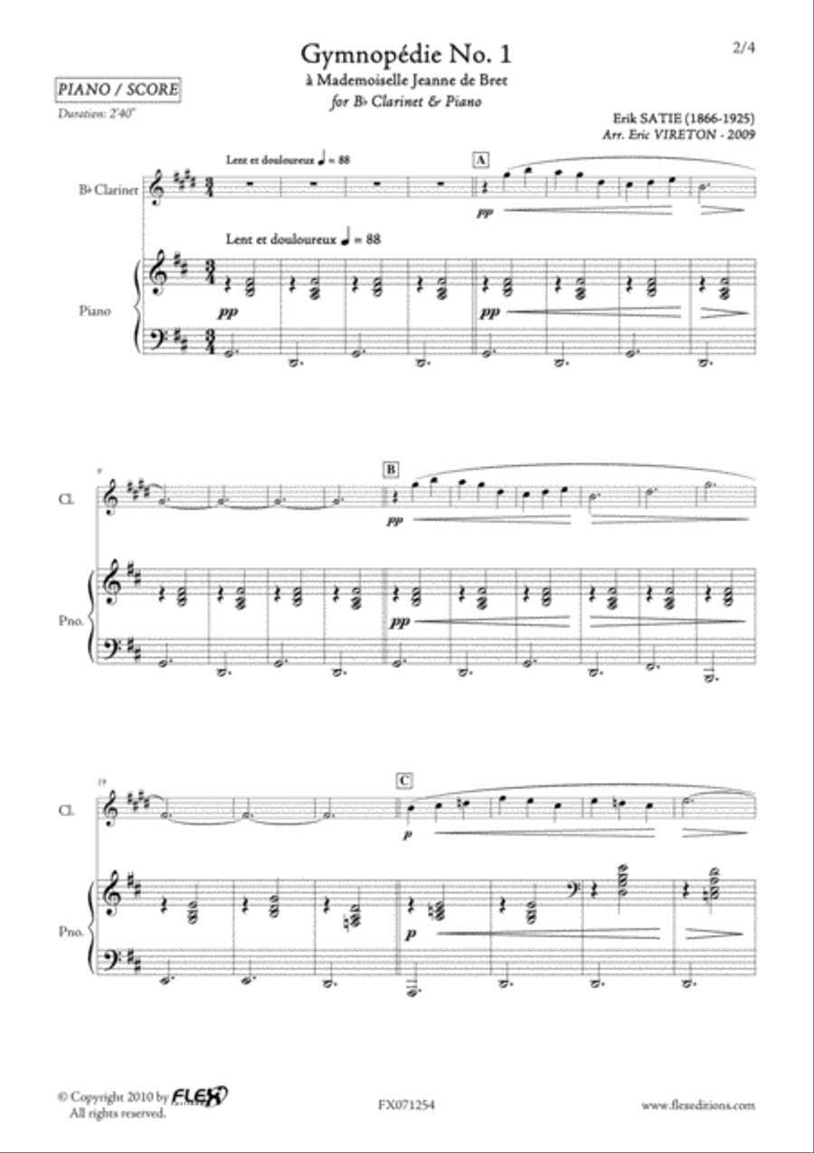 Gymnopedie No. 1 B-Flat Clarinet scores gallery preview page 2