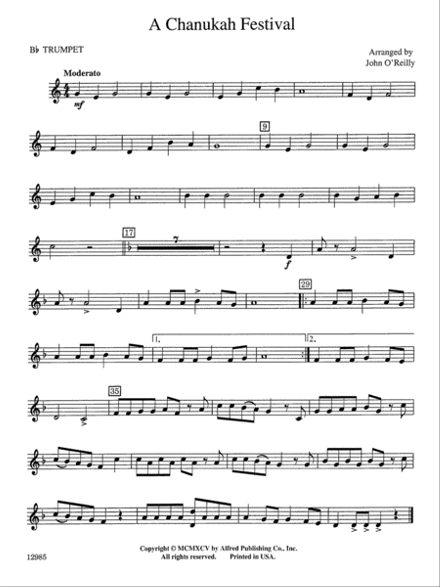 A Chanukah Festival: 1st B-flat Trumpet Concert Band scores gallery preview page 1