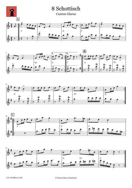 8 Swiss folk tune for two flutes and piano - Schottisch - Canton Glarus image number null