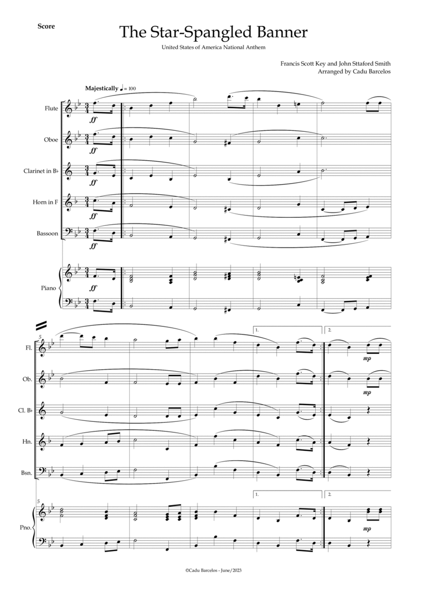 The Star-Spangled Banner - EUA Hymn (Woodwind Quintet) Piano image number null