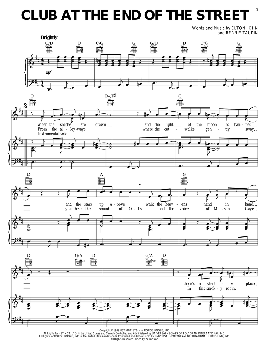 Club At The End Of The Street Piano, Vocal, Guitar scores gallery preview page 1