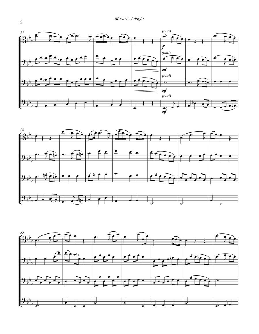 Adagio from Clarinet Concerto K. 622 for 4-part Trombone Choir 4-Part scores gallery preview page 2