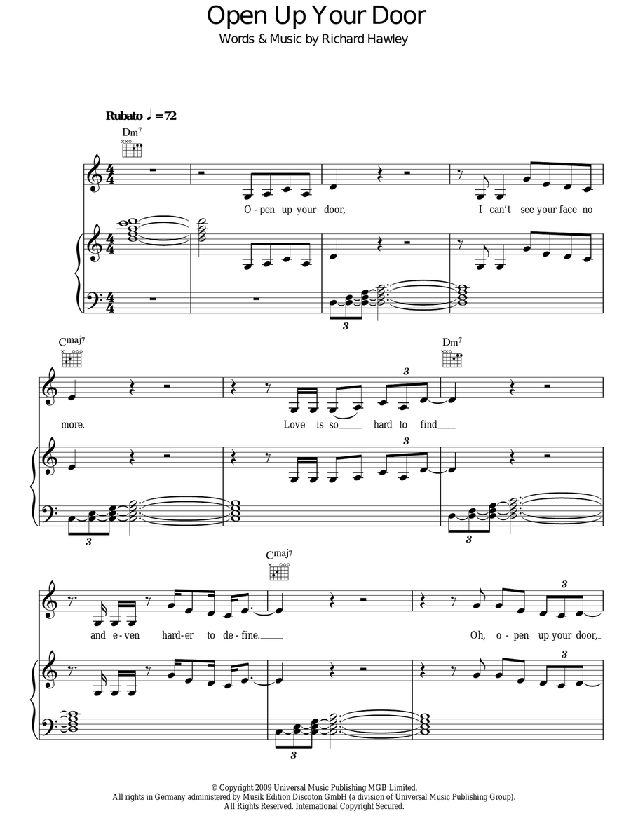 Open Up Your Door Piano, Vocal, Guitar scores gallery preview page 1