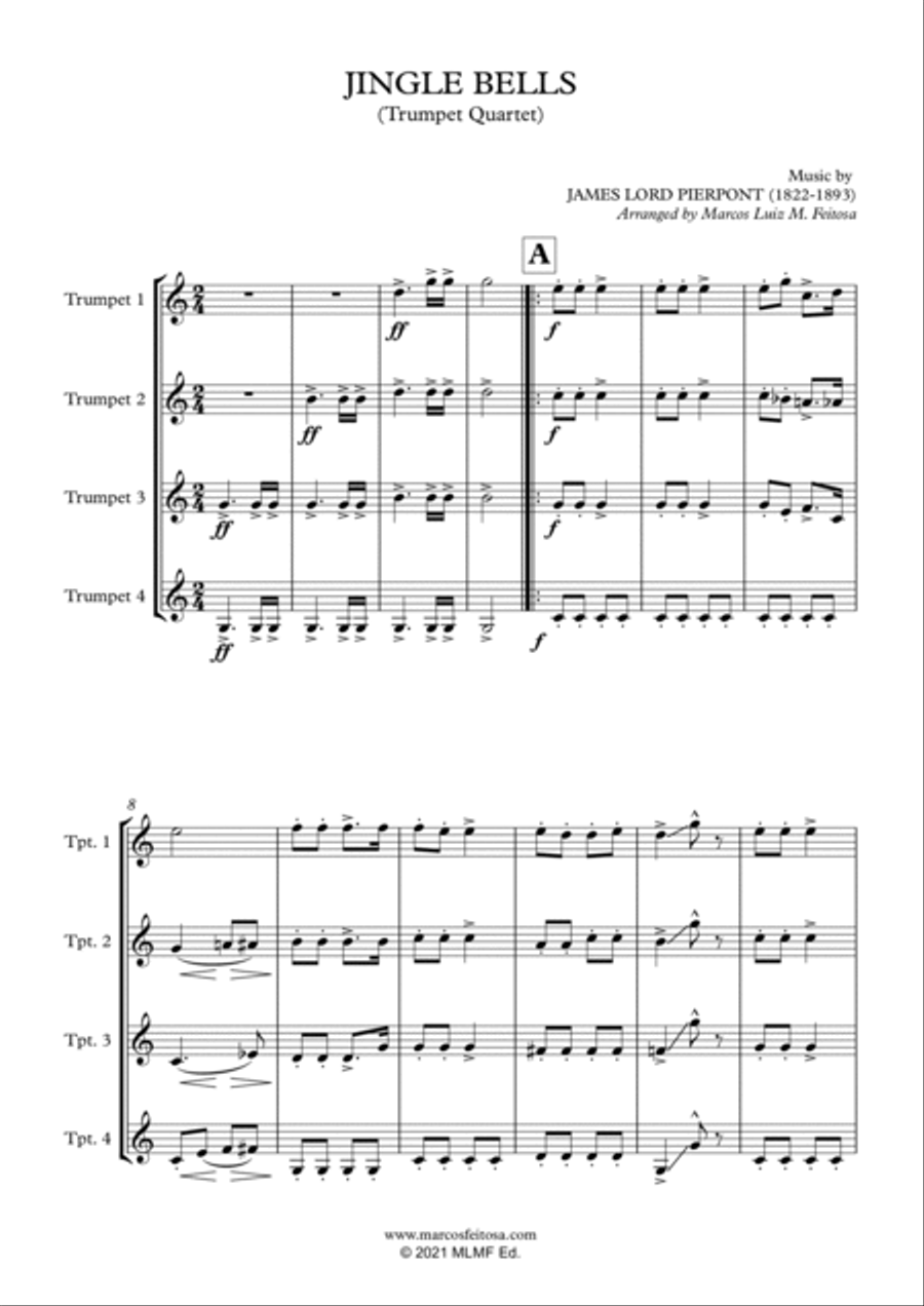 Jingle Bells - Trumpet Quartet Brass Ensemble scores gallery preview page 3