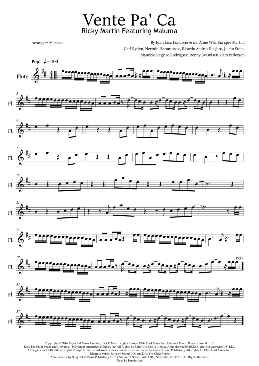 Vente Pa' Ca Flute Solo scores gallery preview page 1