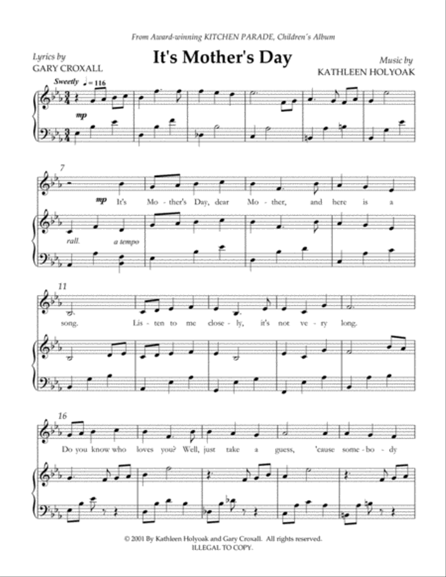 It's Mother's Day - Child Solo or Unison Choir - Music by Kathleen Holyoak Unison Choir scores gallery preview page 2