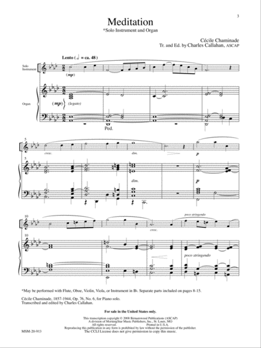 Meditation for Solo Instrument and Organ Violin scores gallery preview page 2
