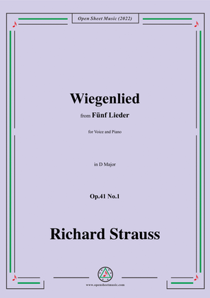 Book cover for Richard Strauss-Wiegenlied,in D Major,Op.41 No.1,for Voice and Piano