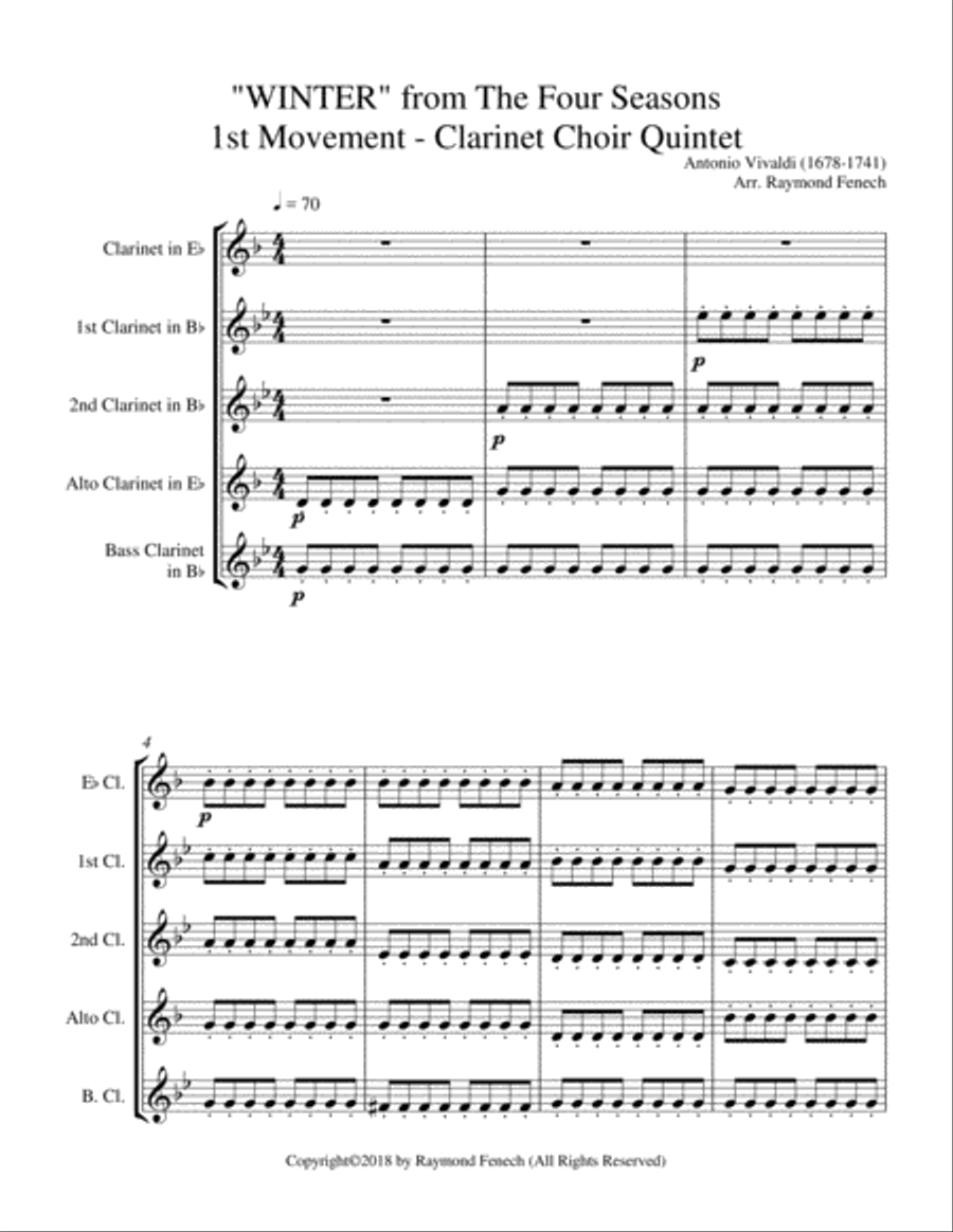 "Winter" from the Four Season 1 st Mov. - Clarinet Choir Quintet image number null