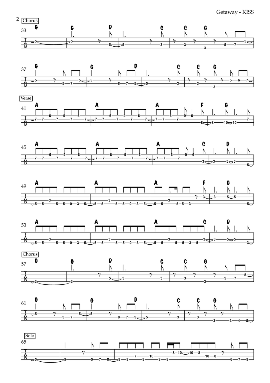 Getaway Guitar Tablature scores gallery preview page 2