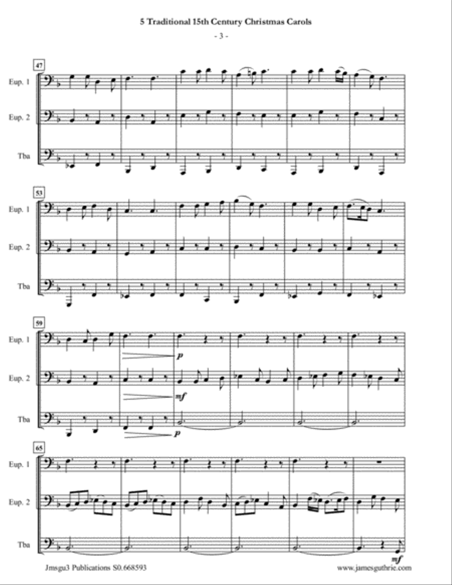 5 Traditional 15th Century Christmas Carols for Euphonium Duo & Tuba Brass Duet scores gallery preview page 3