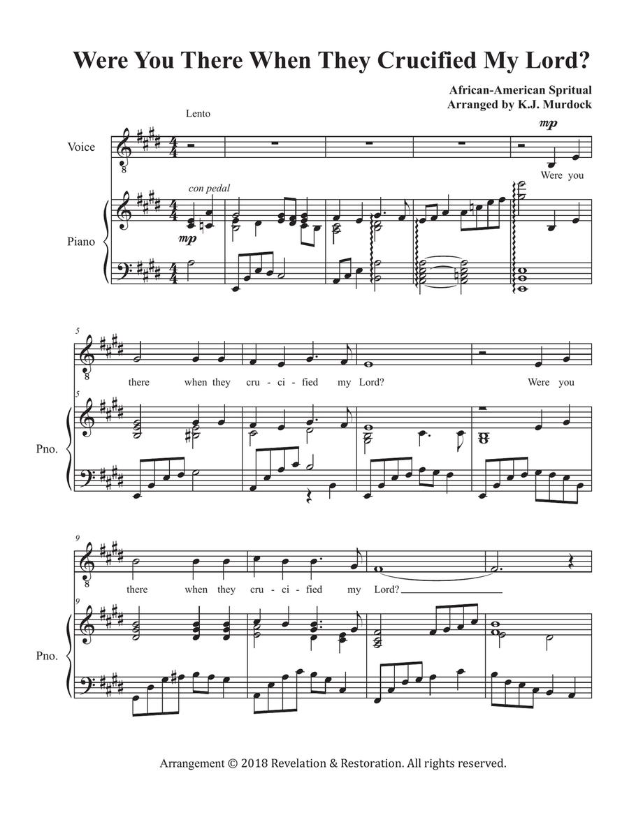 Were You There When They Crucified My Lord (baritone-tenor vocal solo with piano) Voice Solo scores gallery preview page 1