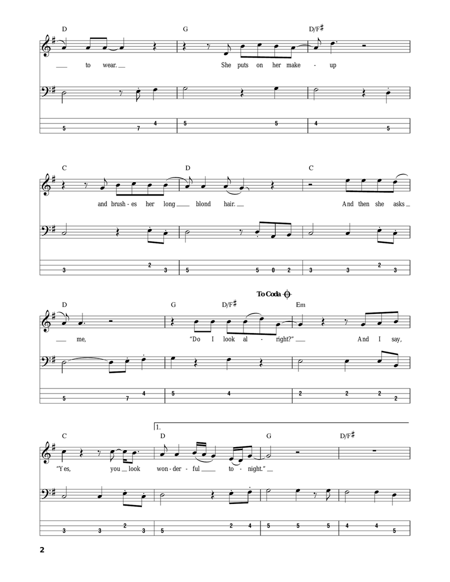 Wonderful Tonight Bass Guitar Tablature scores gallery preview page 2
