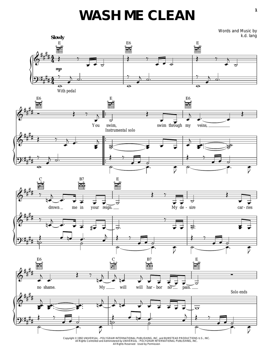 Wash Me Clean Piano, Vocal, Guitar scores gallery preview page 1