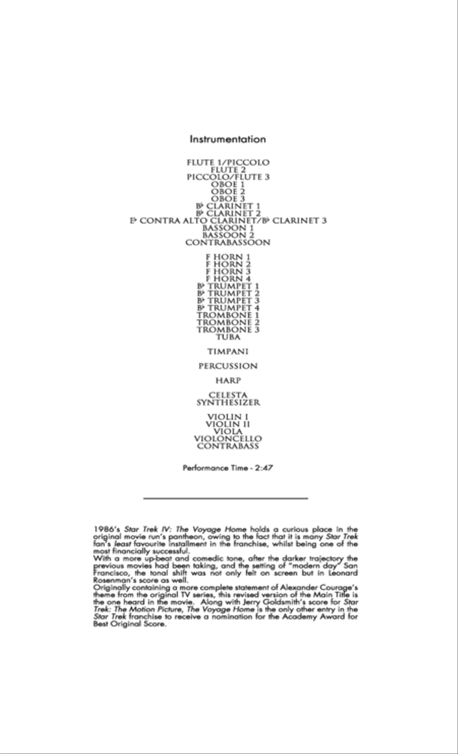 Star Trek(r) Iv - The Voyage Home - Score Only